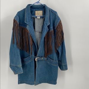 Vintage western leather fringe Jean jacket